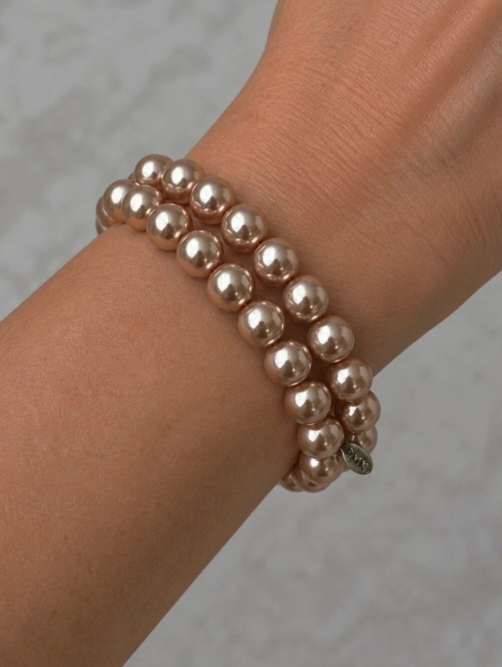 Roman RMN Avon? Champagne Faux Pearls Stretch Bracelets Dual Set Both Pair EUC